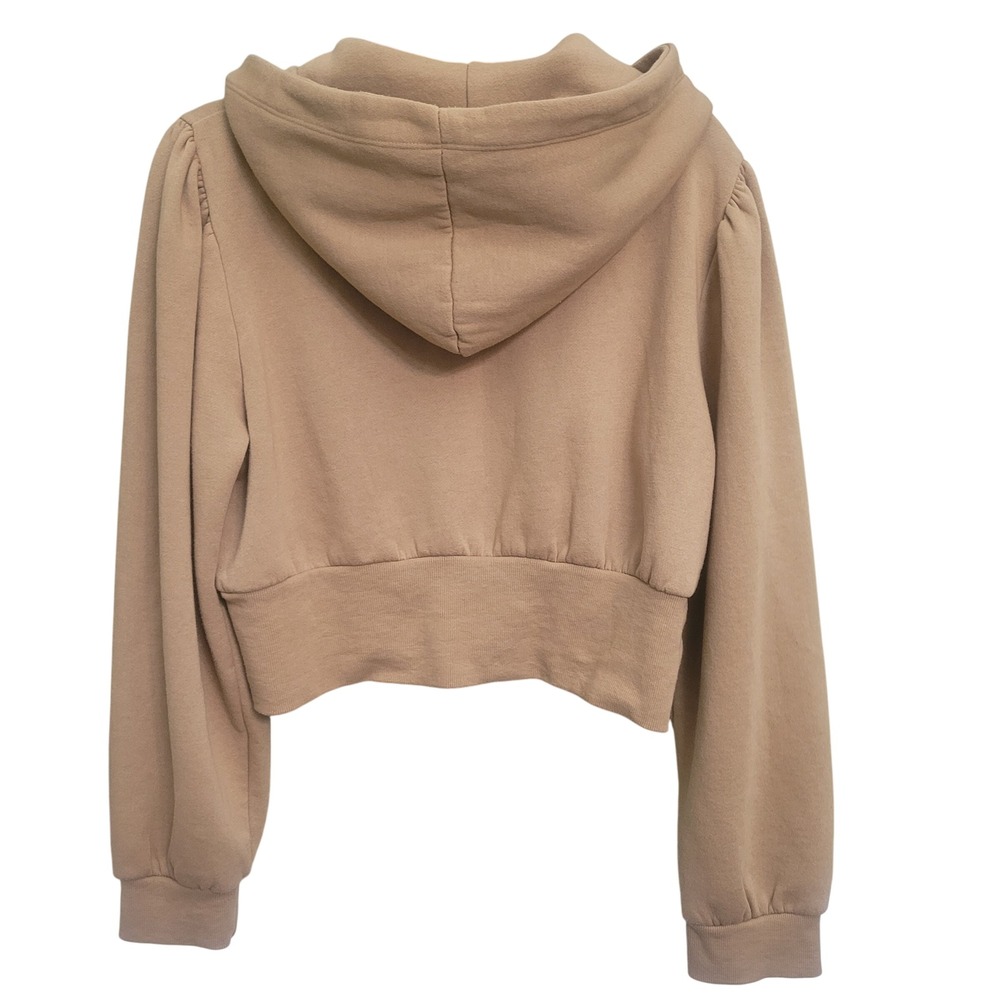 Reflex Women's Beige Cropped Zip Up Hoodie‎ Puff Sleeve "Life is Out There" - Picture 2 of 12